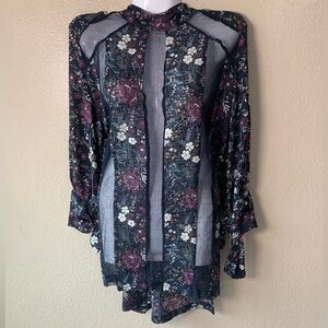 NEXT Mixed Media Fairy Whimsigoth Purple Floral Mock Neck Blouse Size 14